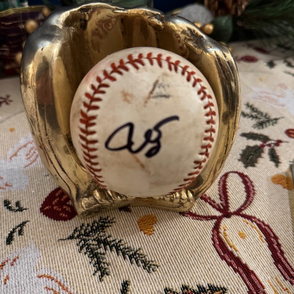 ⚾ VINTAGE Solid Brass Baseball Glove Ball Holder & No. 1 Plaque Desk Trophy Set - Picture 6 of 13